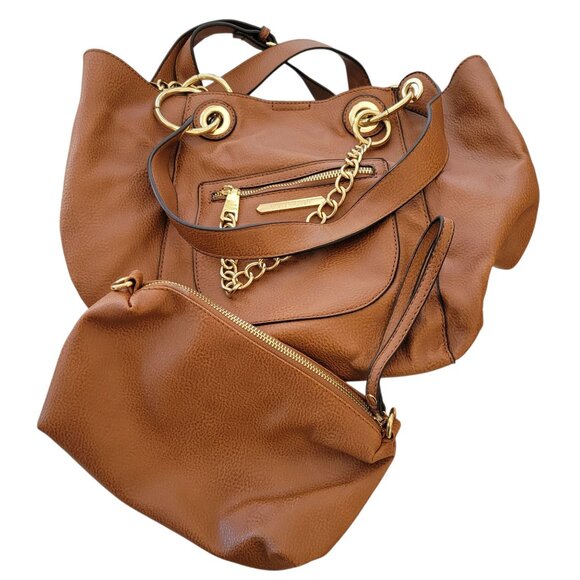 Steve Madden Brown Leather Tote Bag & Removable Pouch - Picture 3 of 10